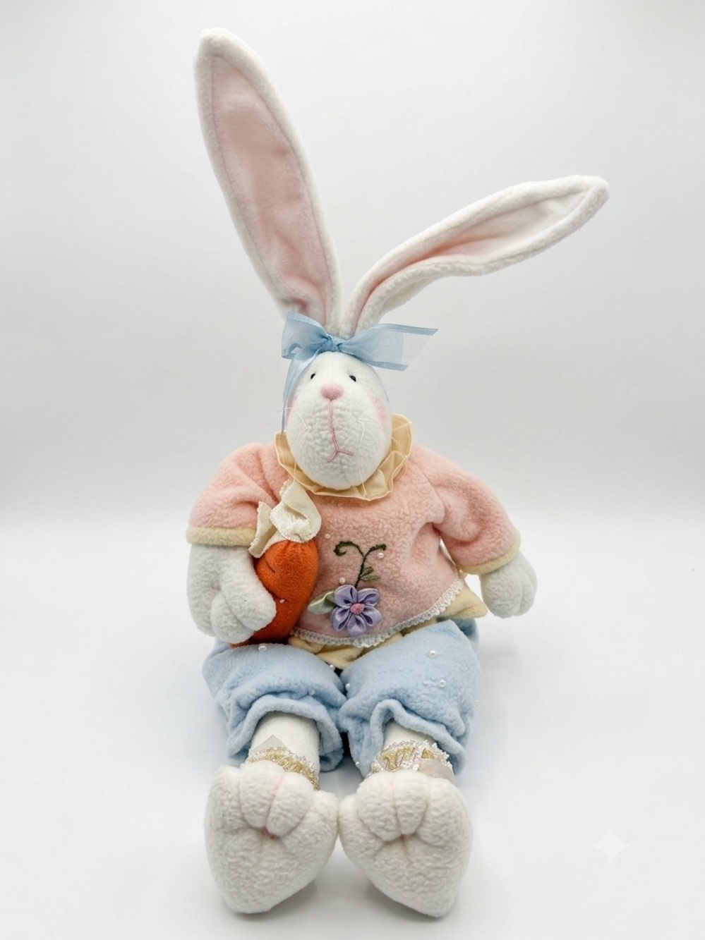 Hanna’s Handiworks Easter Bunny Rabbit Plush Doll Holding Carrot Pastel Decor